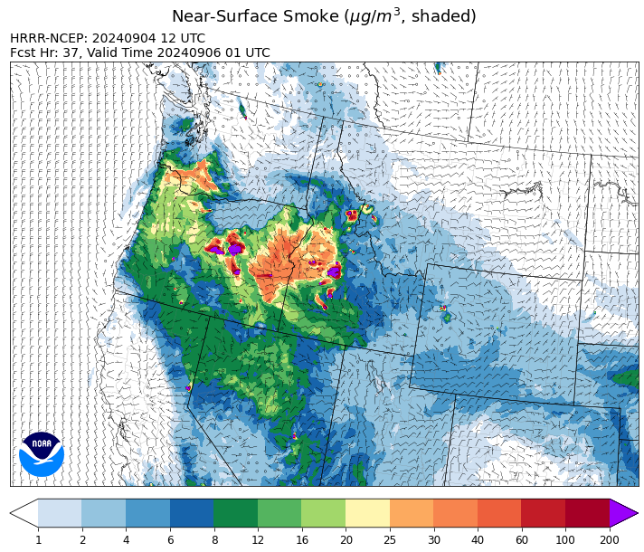 By late Thursday, the HRRR smoke model shows much of the heaviest smoke remaining south and west of Montana.